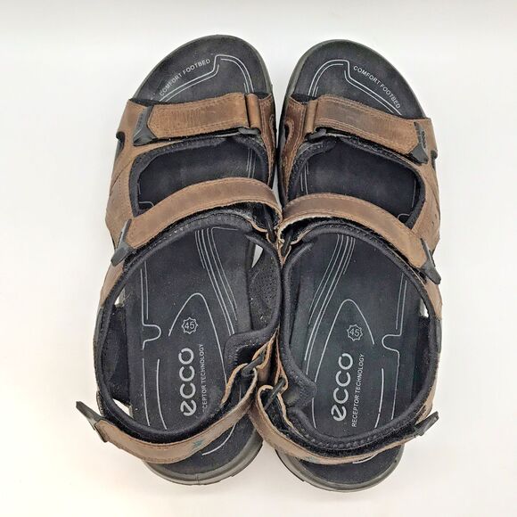 ECCO Receptor Technology Sports Sandals Men's 12 EU 45 Brown Leather Hook & Loop - Picture 6 of 11